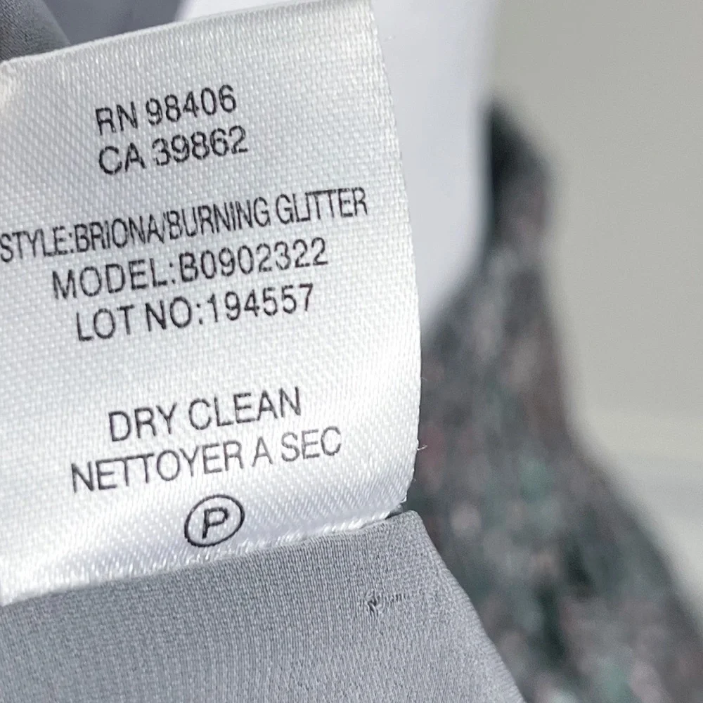 Theory Gray Briona Burning Glitter Two Piece Set Silk Top Mini Skirt Size Medium